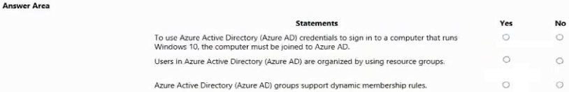 For each of the following statements, select Yes if the statement is true. Otherwise select No.