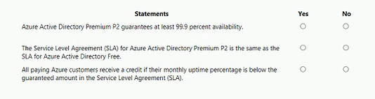 select Yes if the statement is true. Otherwise, select No.  NOTE: Each correct selection is worth one point